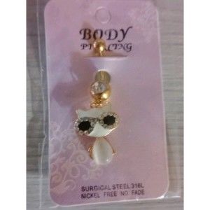 Cool Cat With Sunglasses Belly Ring Surgical Steel